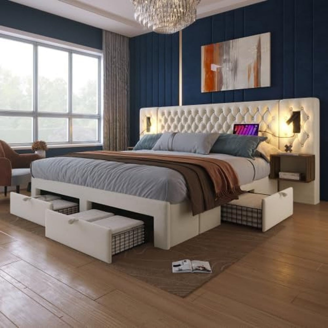 Forma equilibrata set arredo camera da letto in legno illuminato bianco